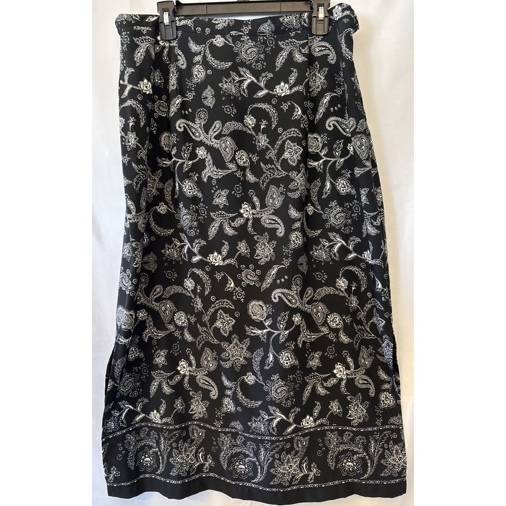 Black White Paisley Maxi Skirt Vintage Y2k Sz. XL Petite Cottagecore Garden Boho